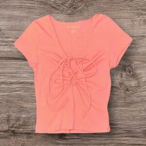 American‎ Eagle Outfitters Women’s Coral Tie-Front Cropped Tee